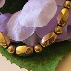 New, Golden Plated Hematite Beaded Stretch Bracelet, 352.50ftw